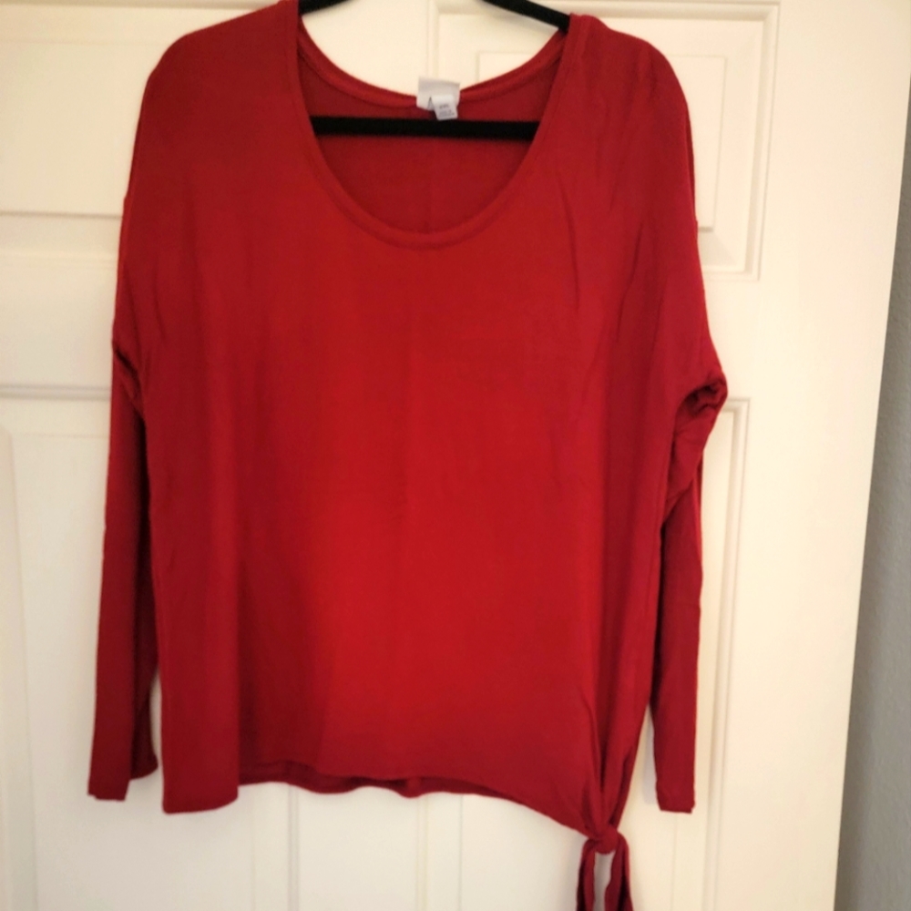 Red Long Sleeve Blouse with Tie